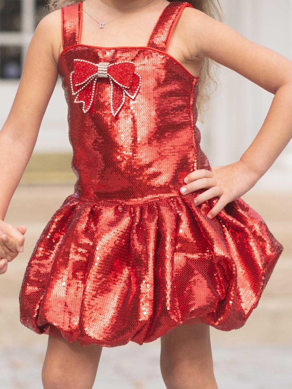 Lola + The Boys Shimmering Red Sequin Dance Dress with Bow